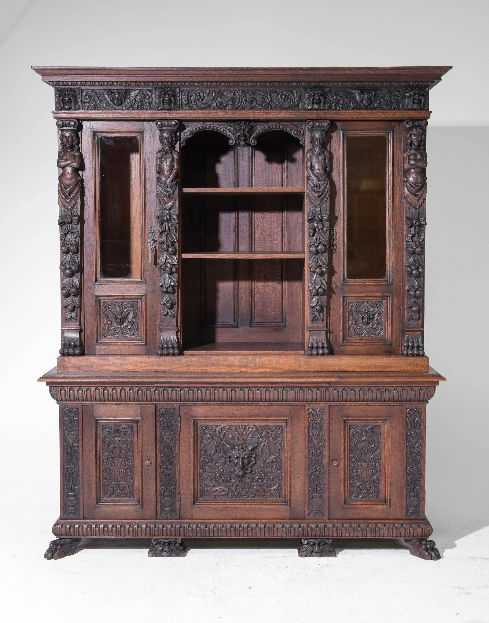 Danish Renaissance Style Heavily Carved Oak Cupboard (1 of 13)