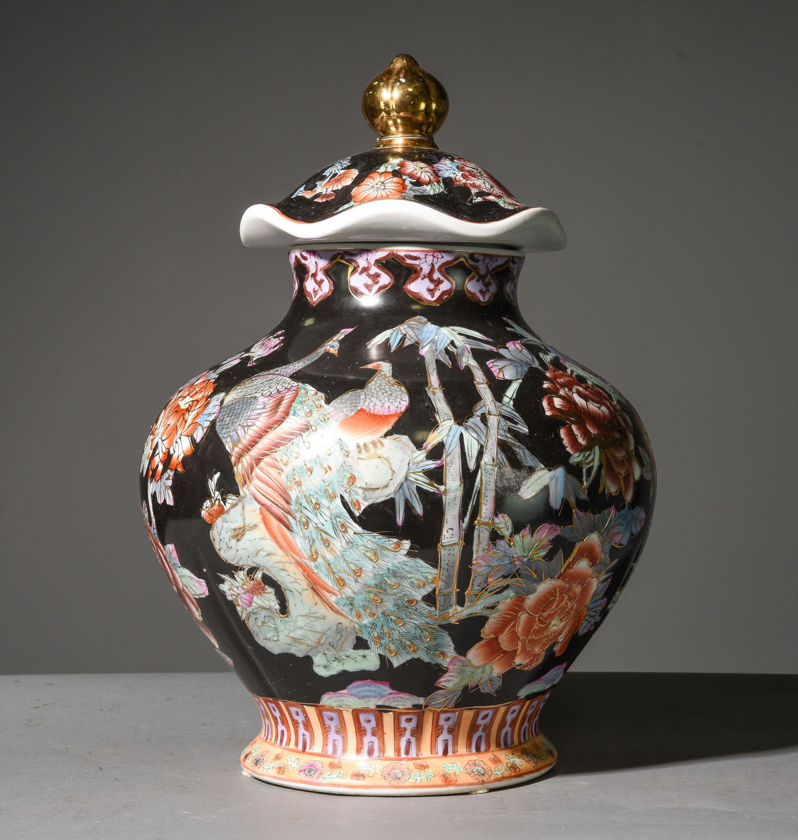 Asian Style Large Floral Urn with Lid (1 of 4)
