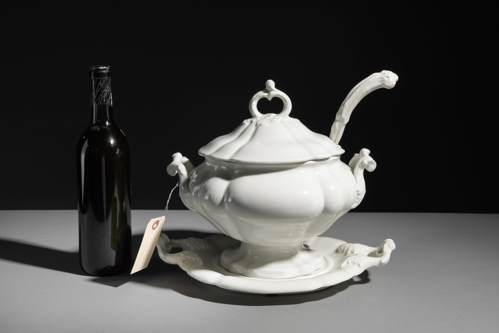 American Ironstone Tureen with Ladle & Under Plate: American Ironstone Tureen with Ladle & Under Plate - 11 in tall x 12 x 11