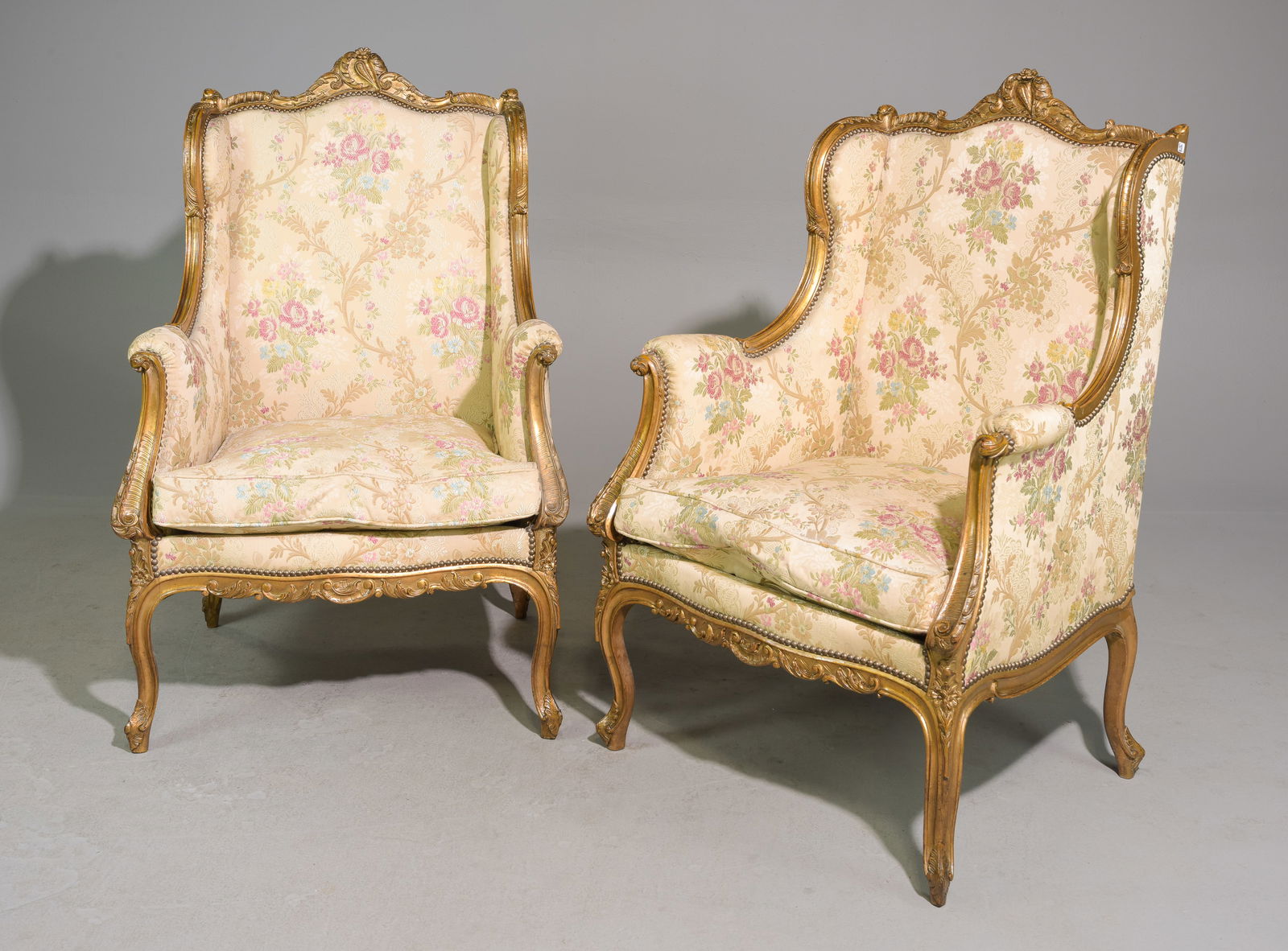 French Louis XV Style Pair of Wing Back Arm Chairs (1 of 6)