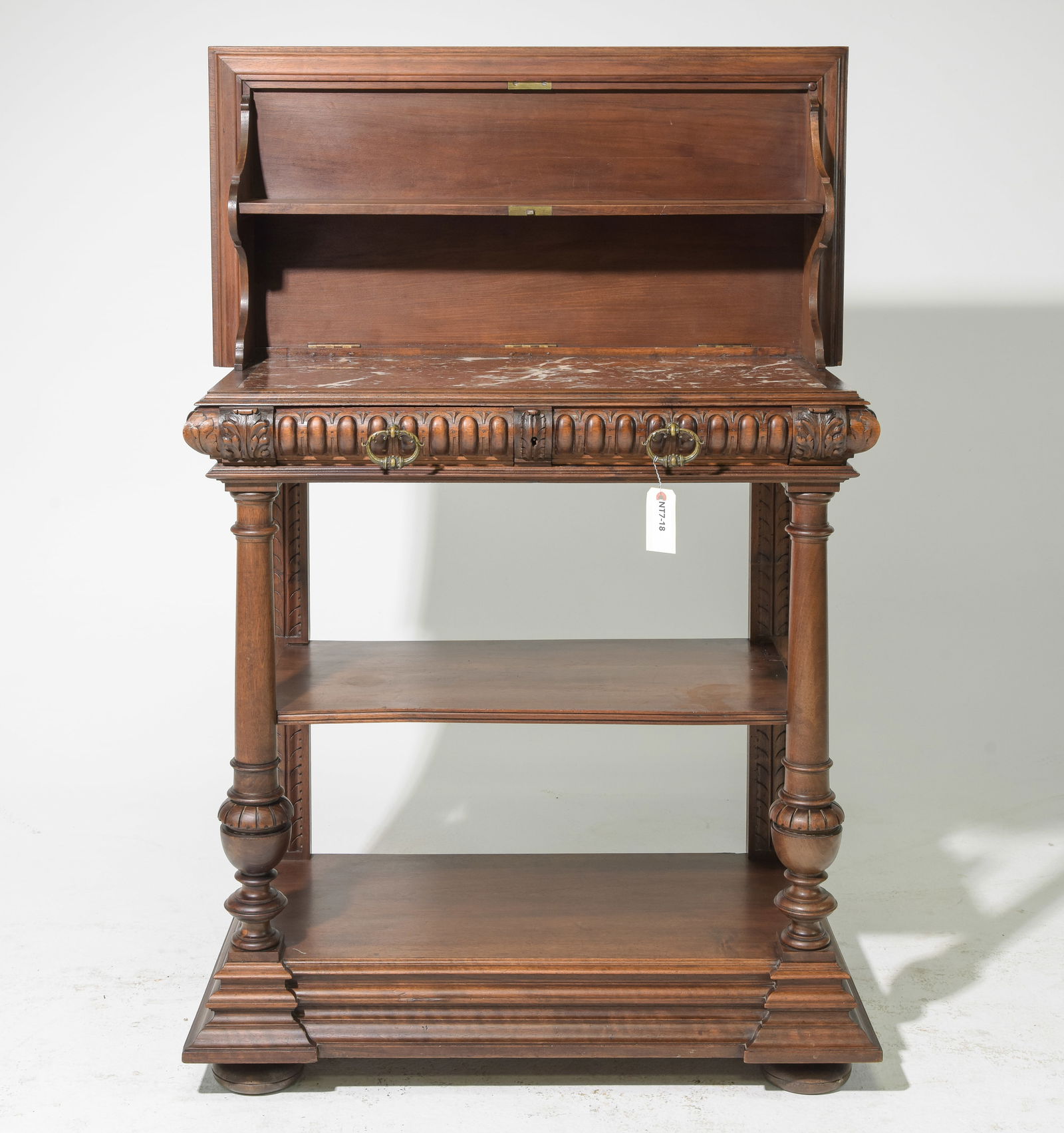 Henri II Style Walnut Lift Top Server with Inset Marble (1 of 7)