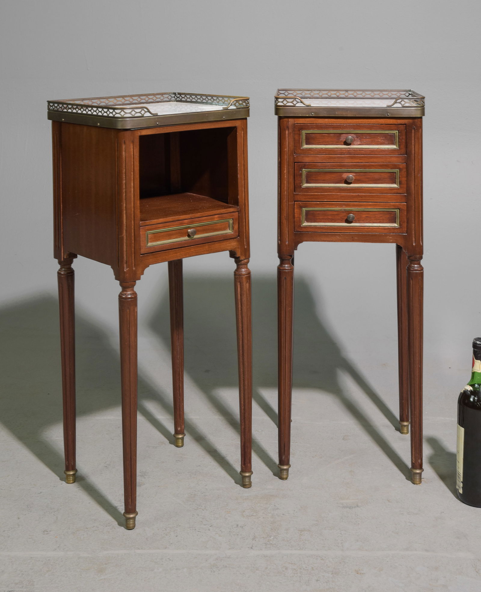 2 Louis XVI Style White Marble Top Nightstands #1 (1 of 4)