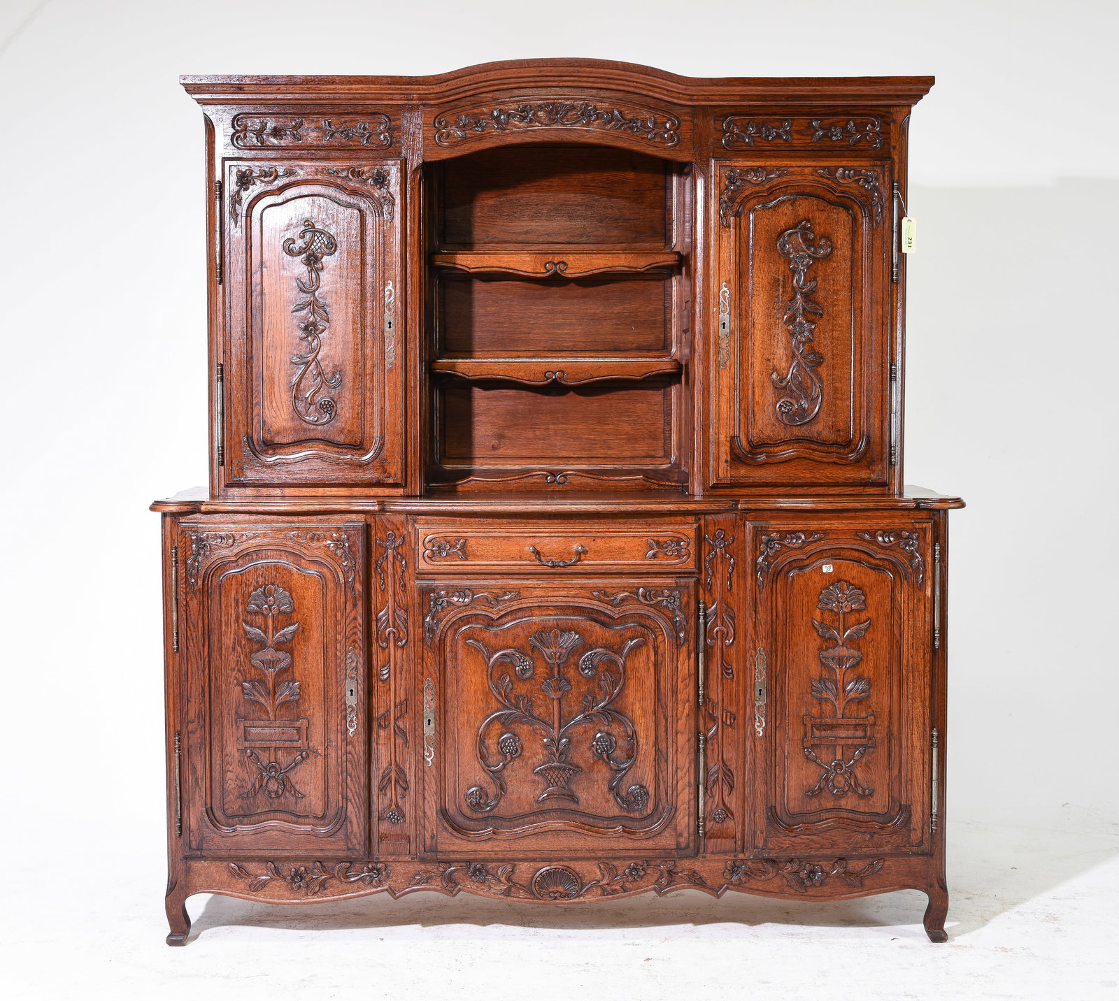 Louis XV Style Carved Oak Vaissiliere / Buffet: French Louis XV Style Carved Oak Vaissiliere / Buffet - 81 in tall x 73 x 21
