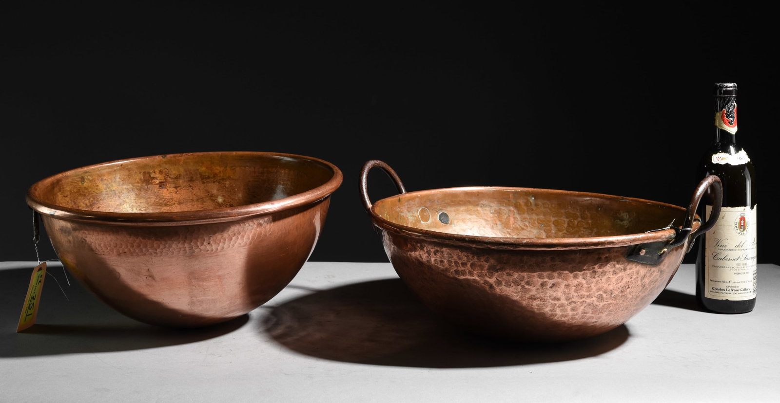 2 French Polished Copper Chocolate Bowls: 2 French Polished Copper Chocolate Bowls - 6.5 in tall x 17.5 x 15.5 and 6 in tall x 15 inch diameter
