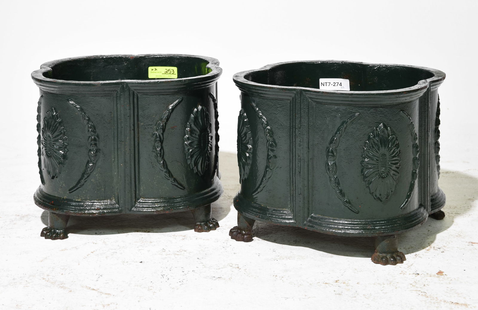 2 French Cast Iron Green Painted Planters (1 of 3)