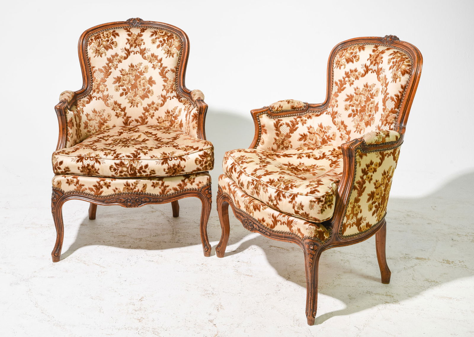 2 Louis XV Style Walnut Bergere Arm Chairs (1 of 3)