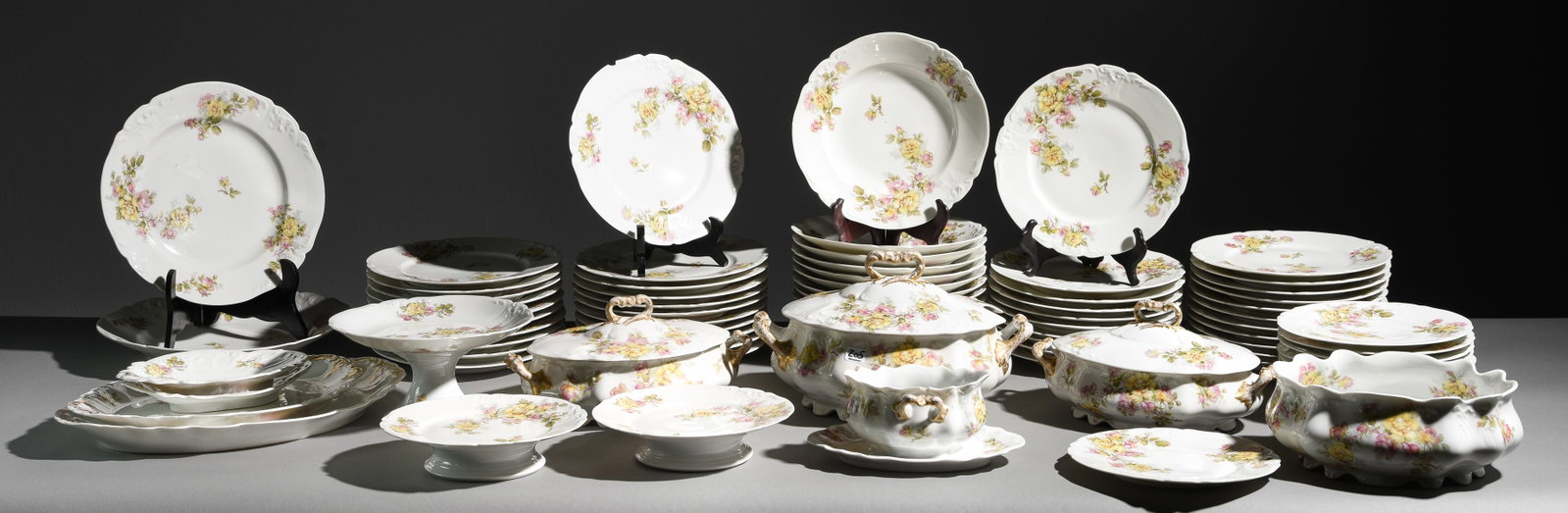 78pc Set of French Limoges Floral China: 78pc Set of French Limoges Floral China - 8 in tall x 13 x 9