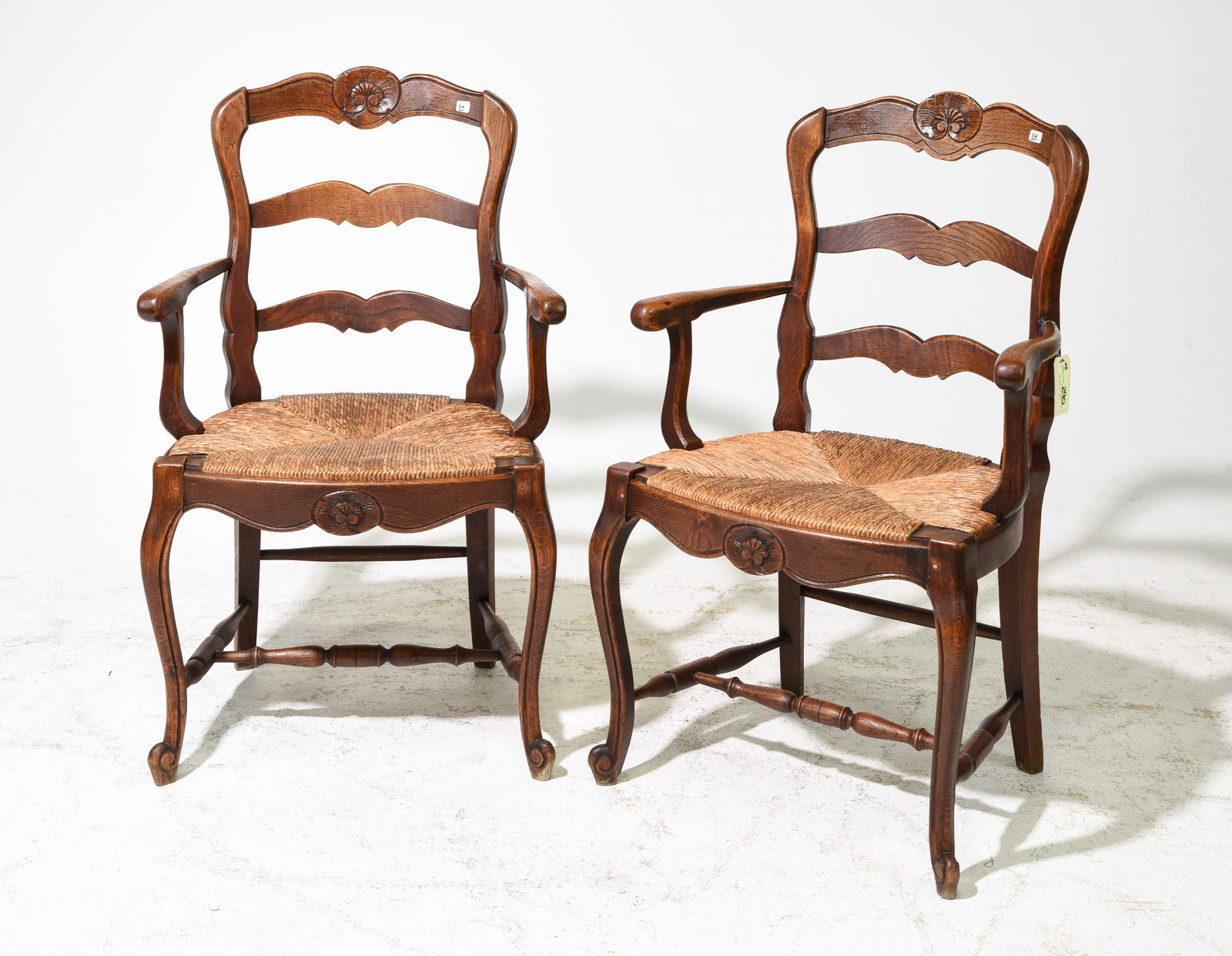 Two Louis XV Style Oak Rush Seat Arm Chairs (1 of 5)