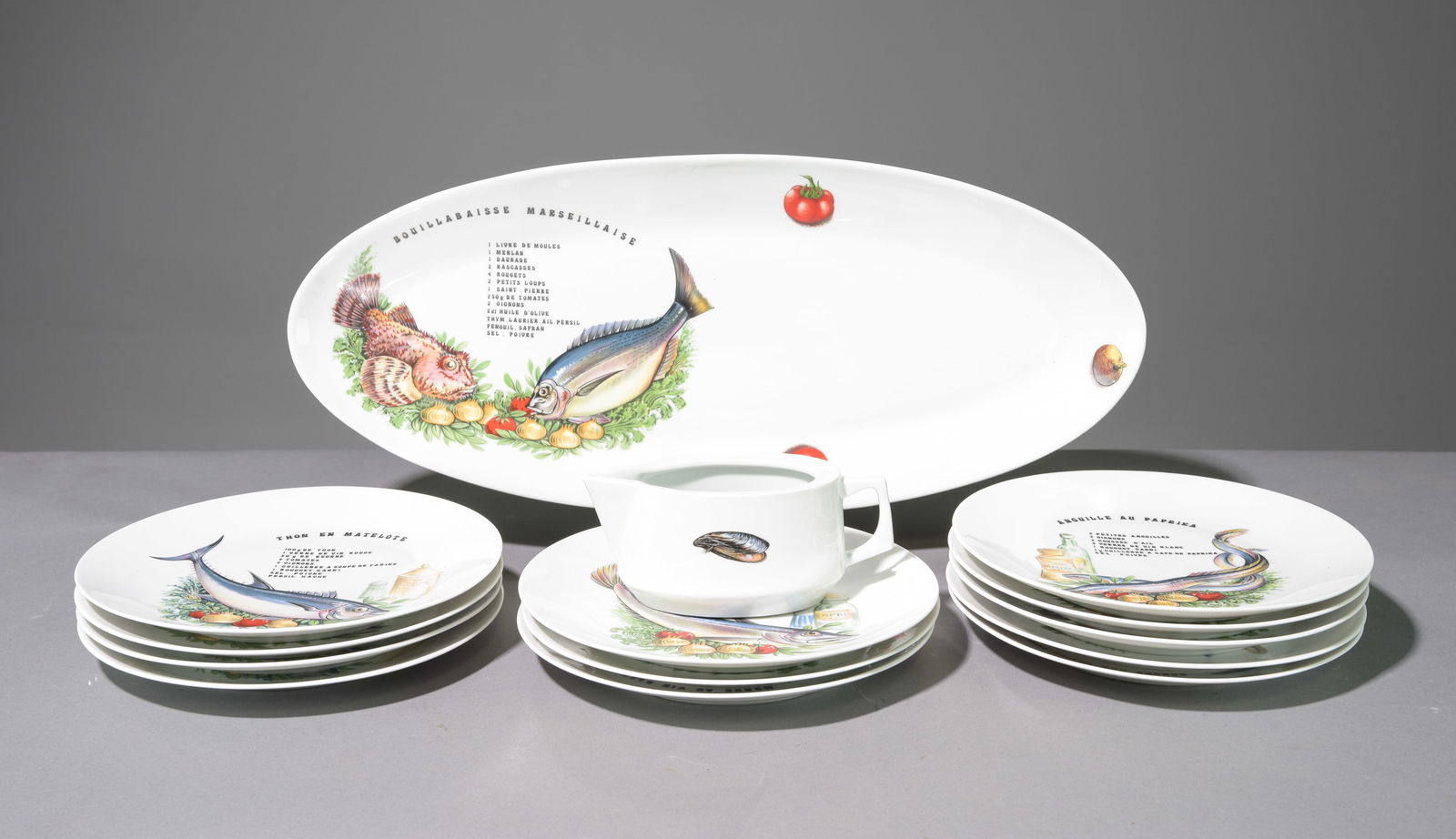 14pc Fish Plate Set - Platter, Plates, Sauce Boat (1 of 4)