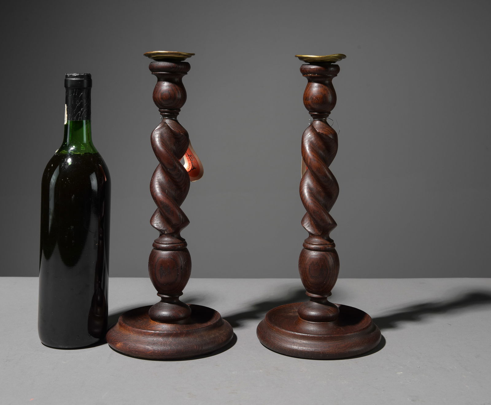 2 British Oak Barley Twist Candlesticks #1 (1 of 2)