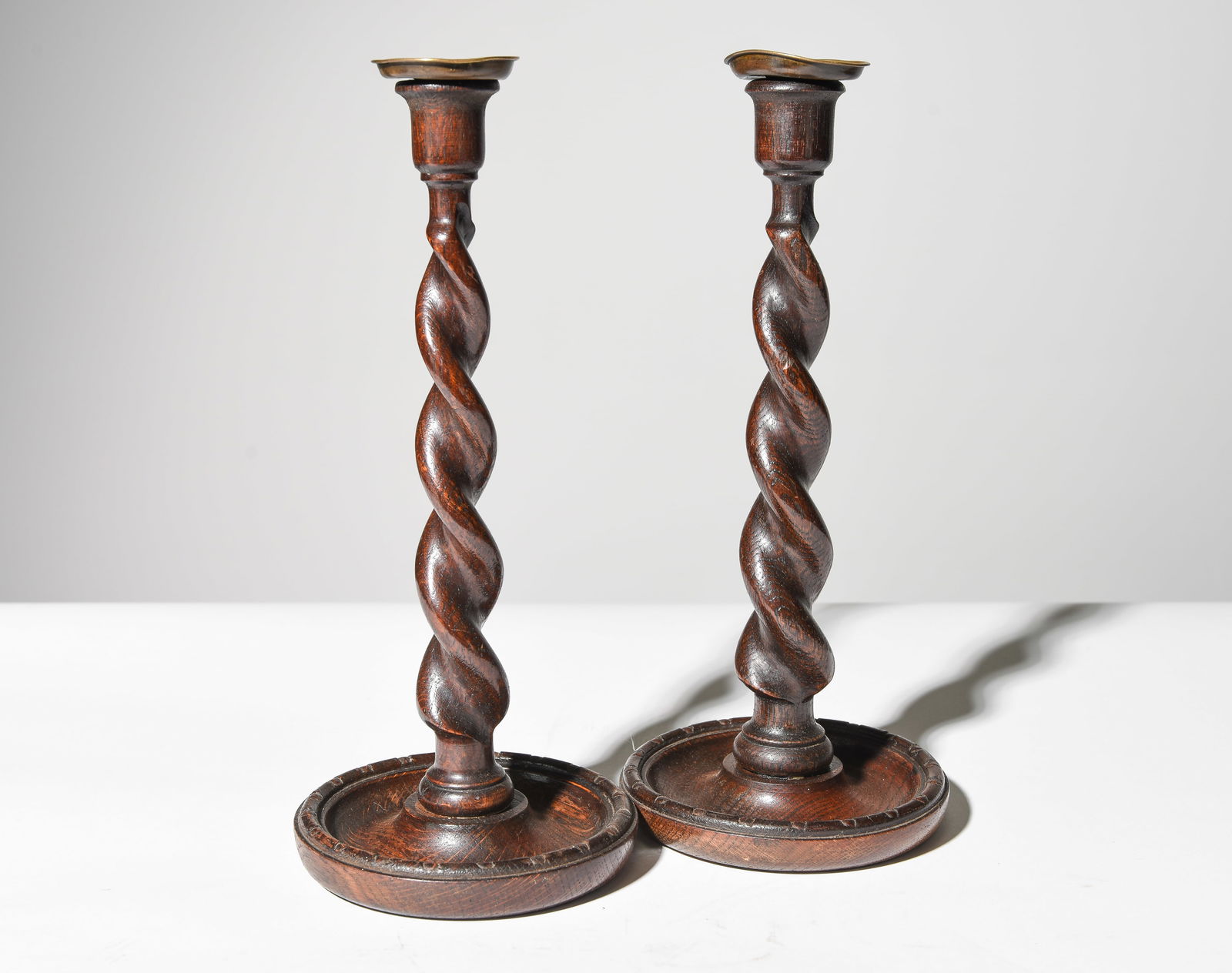 Pair of English Oak Barley Twist Candlesticks #1 (1 of 5)