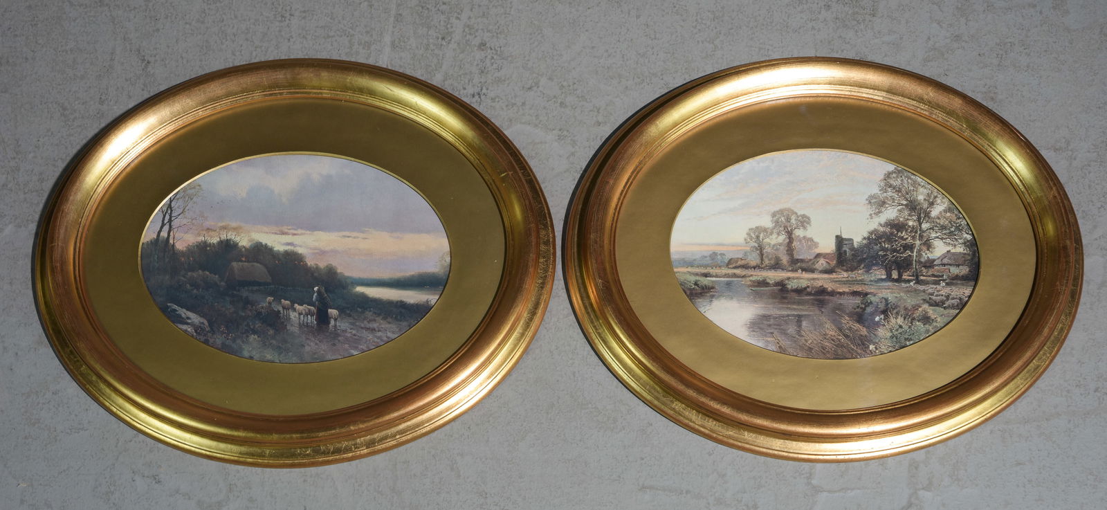 Two Gold Framed Oval Continental Landscape Prints (1 of 6)