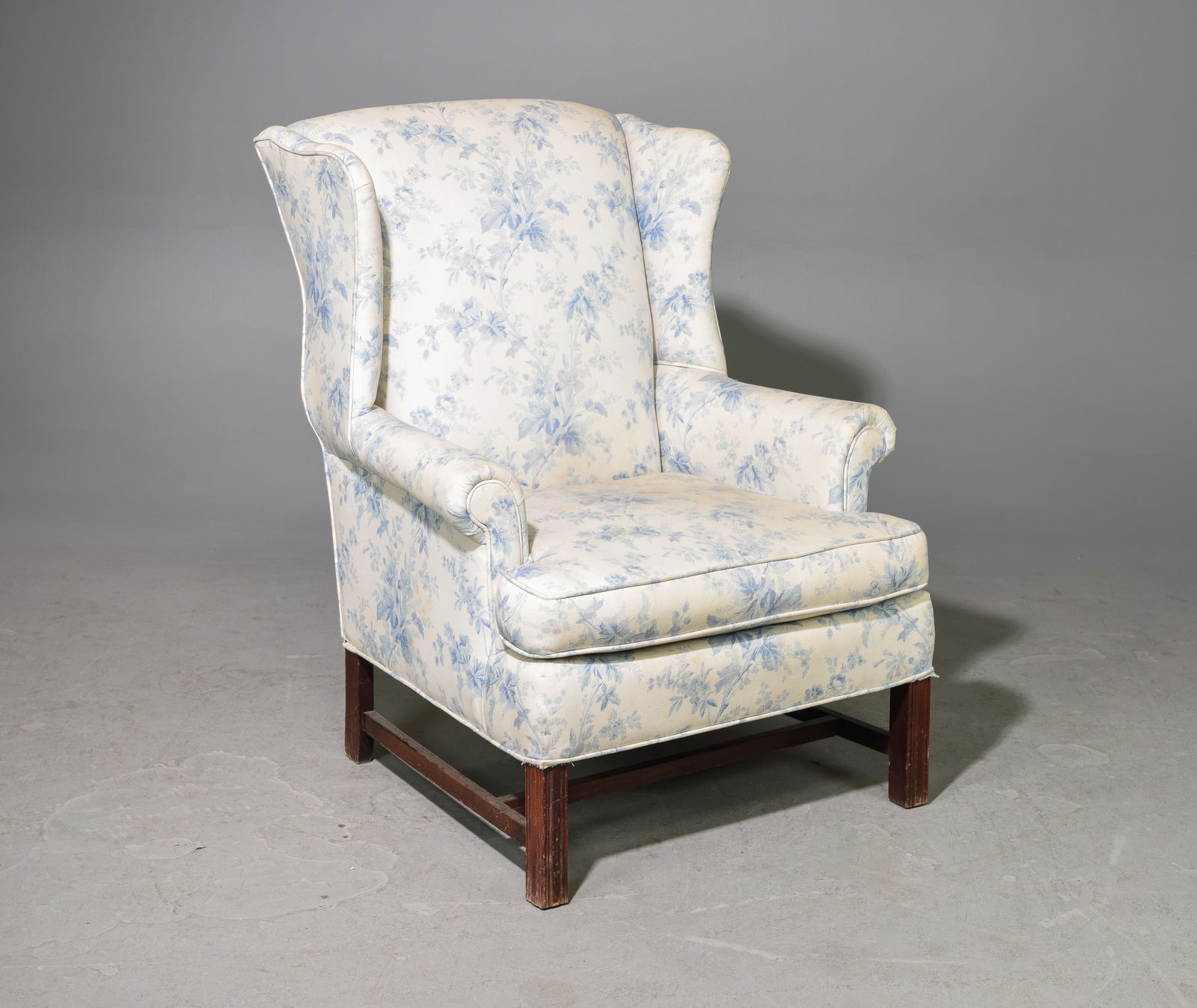 Blue Floral Upholstered Wing Back Arm Chair (1 of 6)