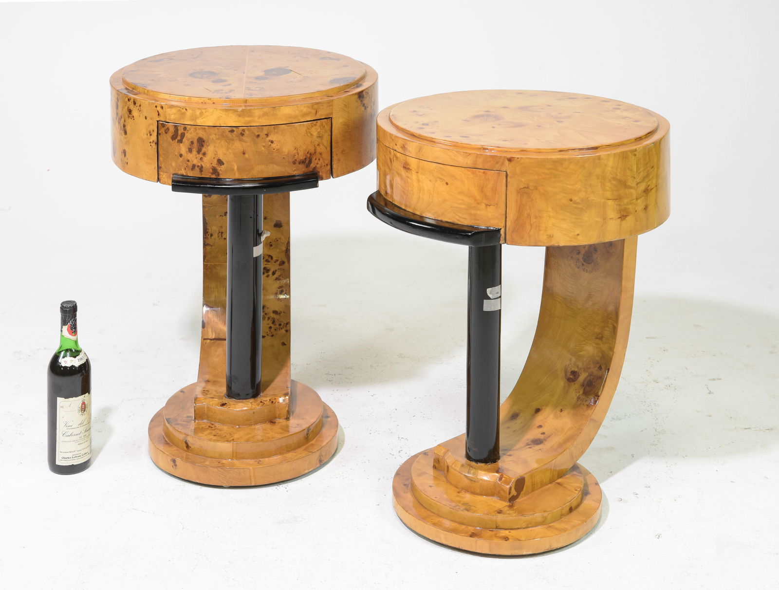 2 Art Deco Style Burled Single Drawer Tables (1 of 4)