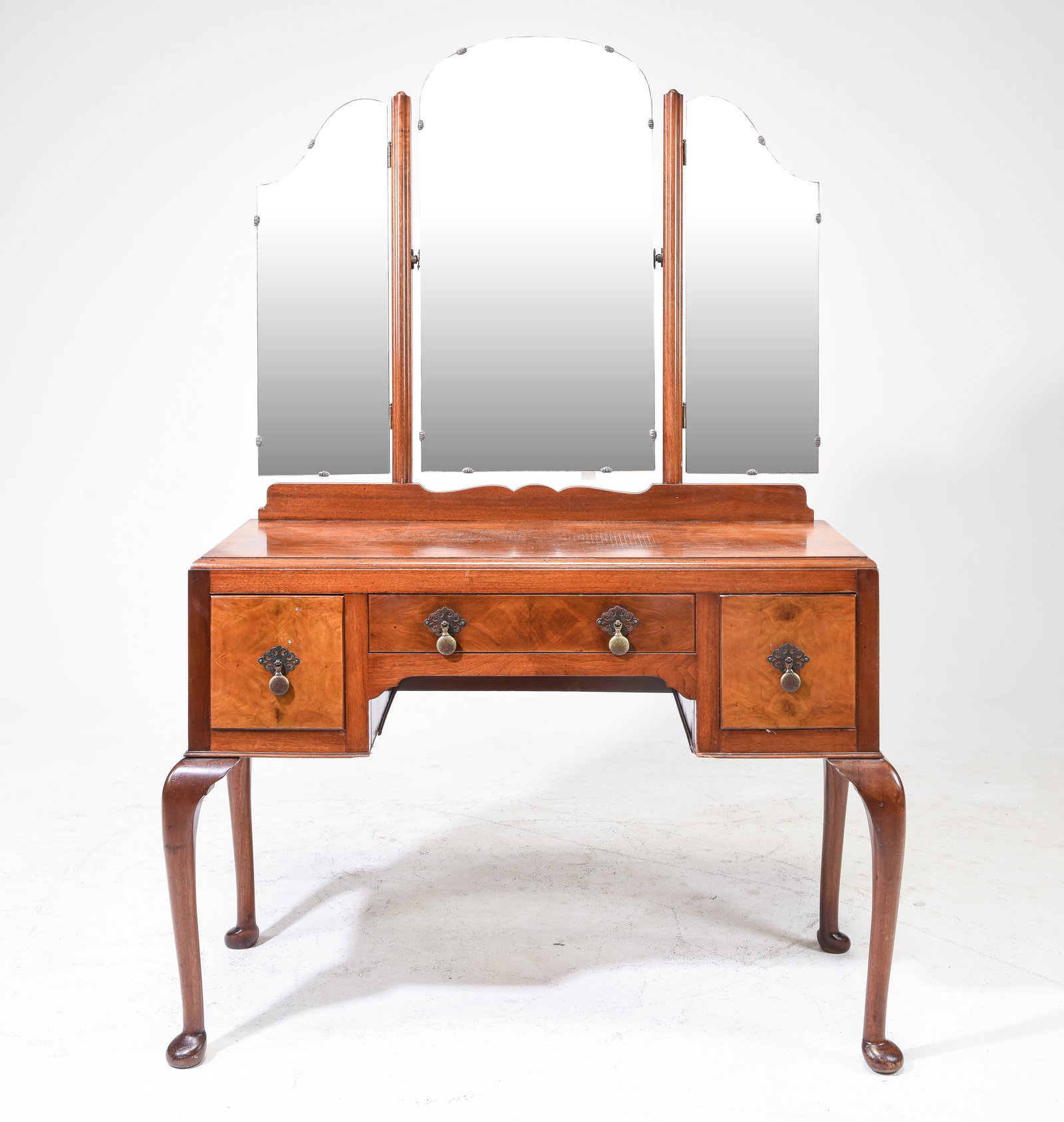 English Walnut Triple Mirror Dresser c.1930's (1 of 5)