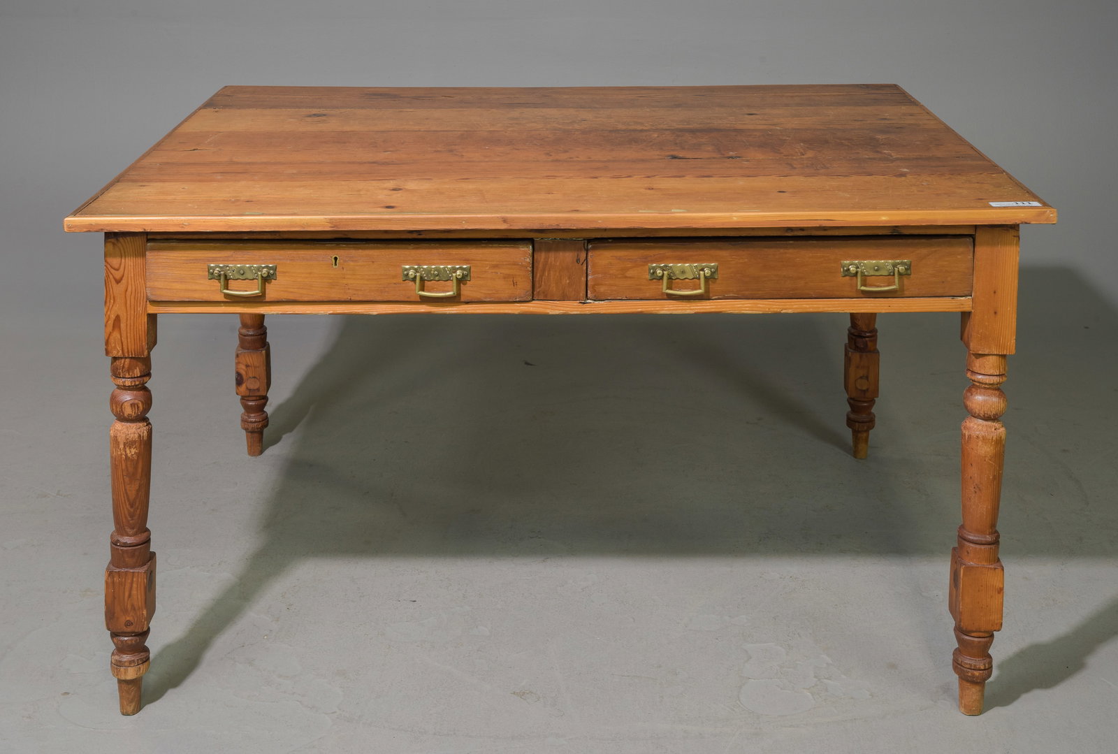 British Pine Turned Leg 2 Drawer Table c.1930's (1 of 6)