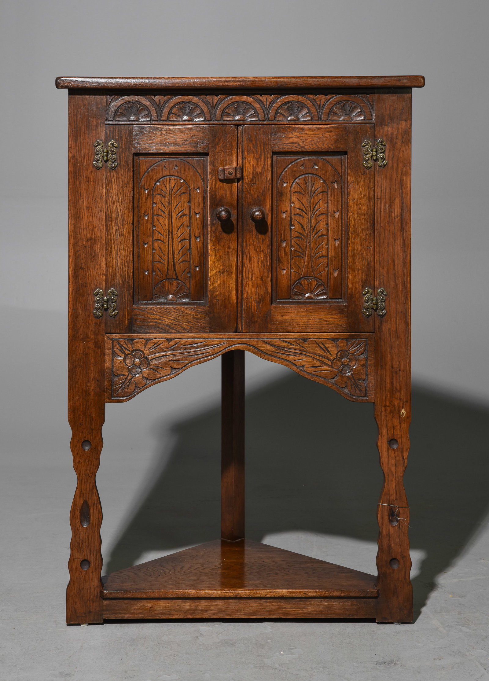 British Carved Oak Corner Cabinet (1 of 3)
