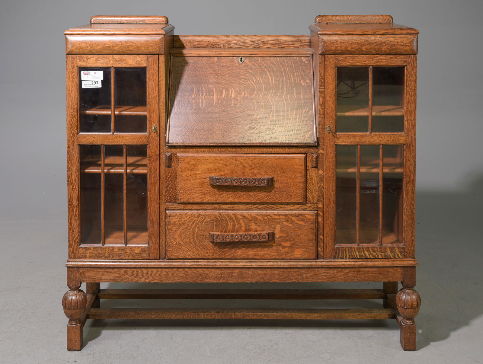 British Oak Secretary Side by Side Bookcase (1 of 6)
