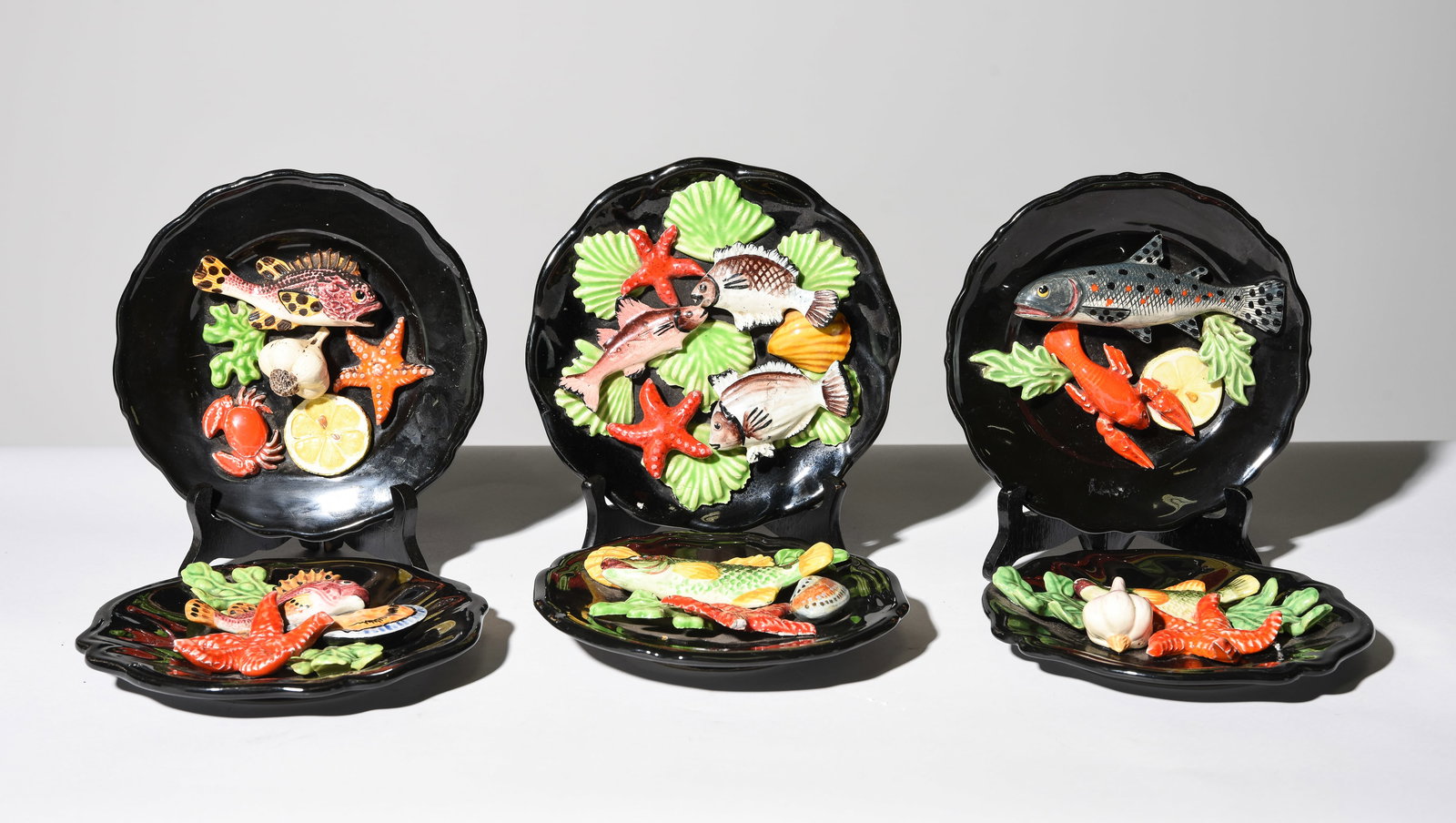 6 Assorted Small Palissy Style Sea Life / Fish Plates (1 of 7)