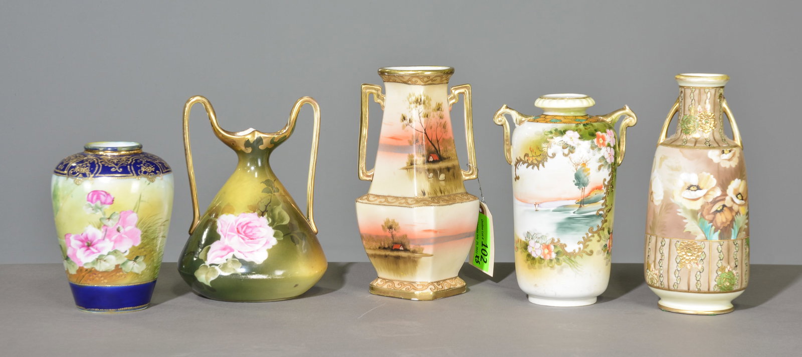 5 Hand Painted Nippon Vases: 5 Hand Painted Nippon Vases - Tallest is 10 in tall x 5 x 5