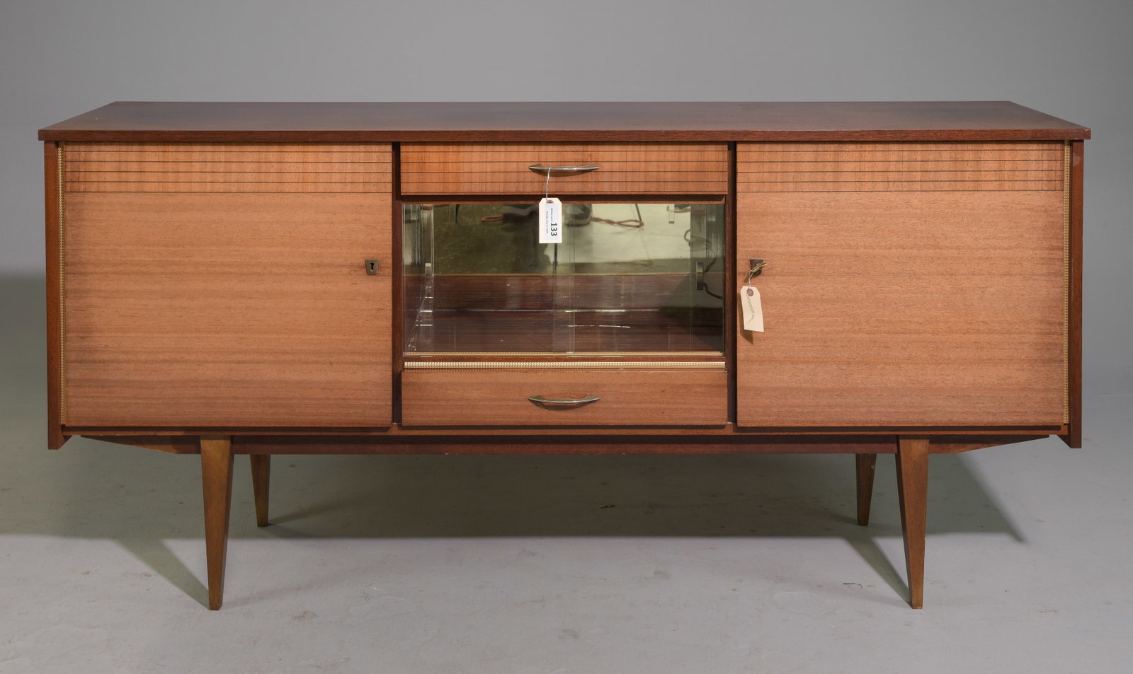 French Mid Century Modern Style Cocktail Sideboard: French Mid Century Modern Style Cocktail Sideboard - 36.5 in tall x 76 x 18