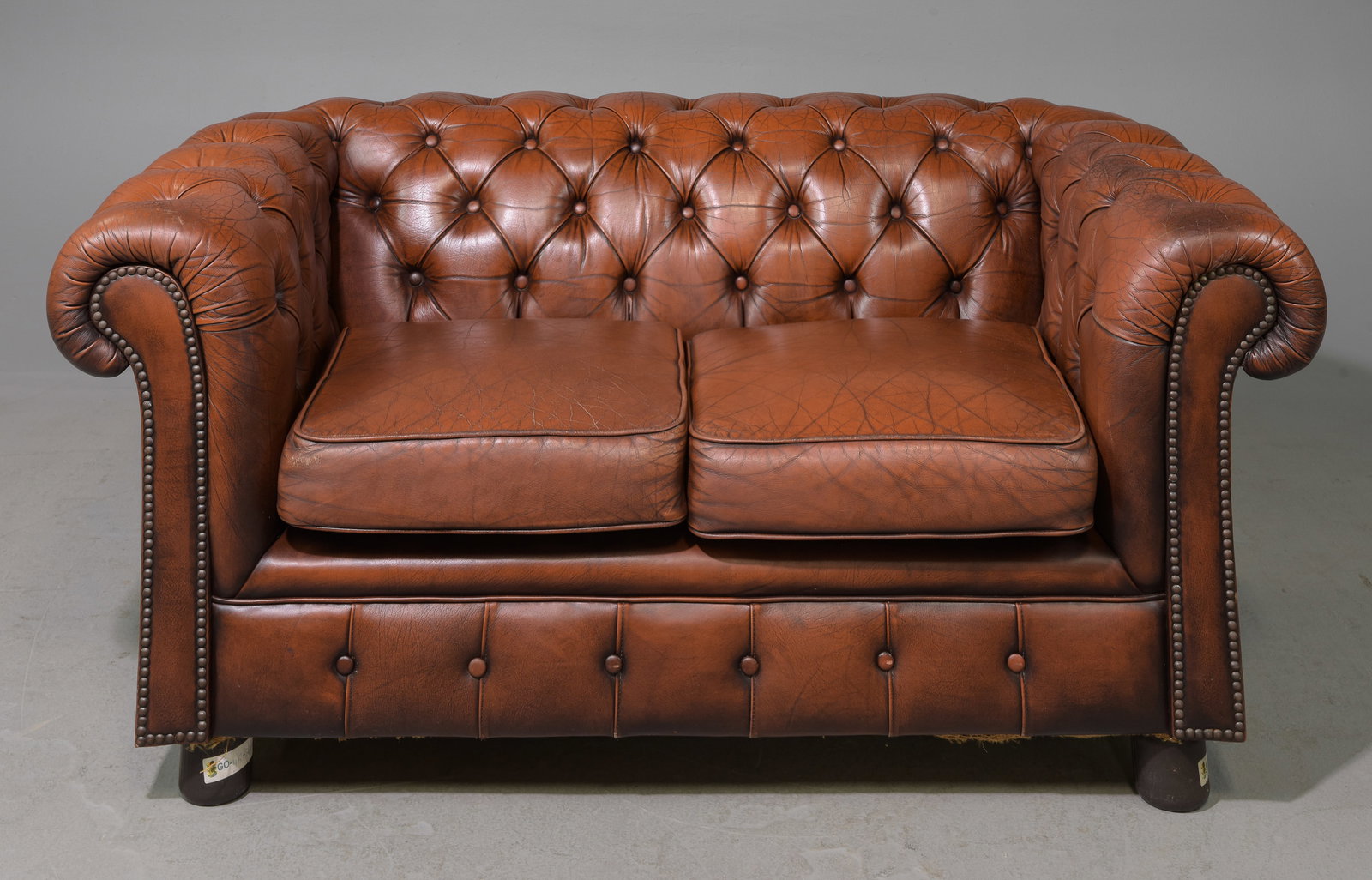 British Brown Leather Chesterfield Loveseat (1 of 6)