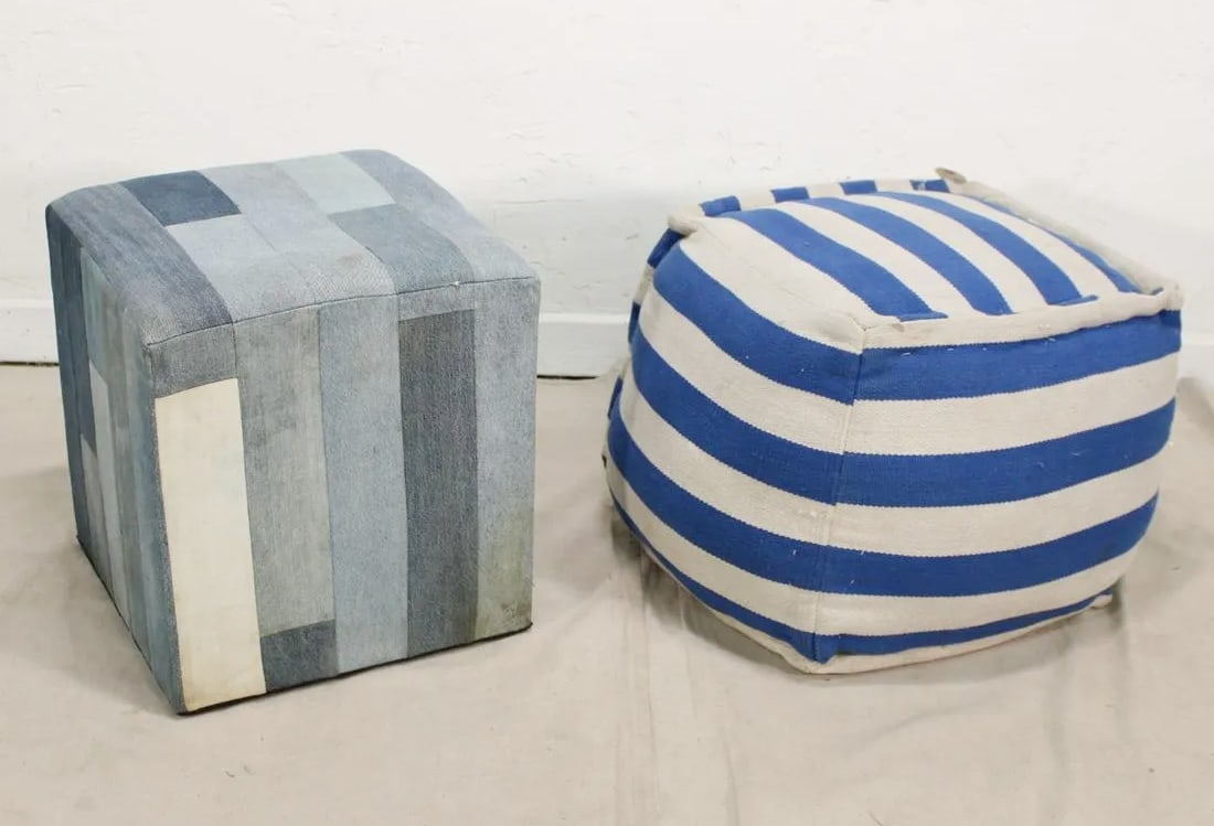 Two Blue Ottomans / Stools (1 of 1)