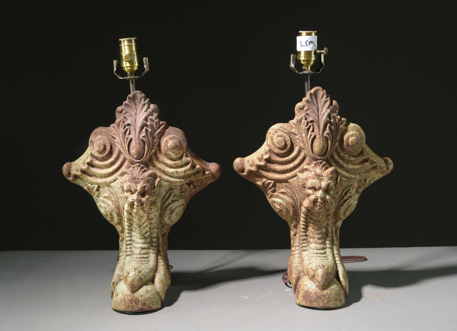 Pair of Cast Iron Claw Foot Lamps: Pair of Cast Iron Claw Foot Lamps - 18.5 in tall x 12 x 7 each