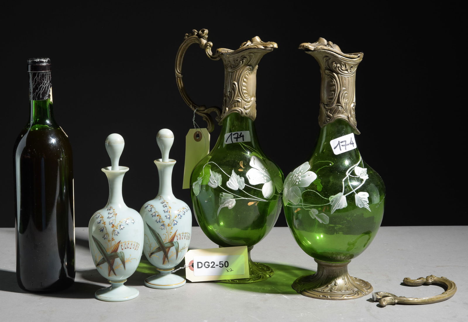 2 Opaline Hand Enameled Bottles & 2 Glass Ewers (1 of 7)