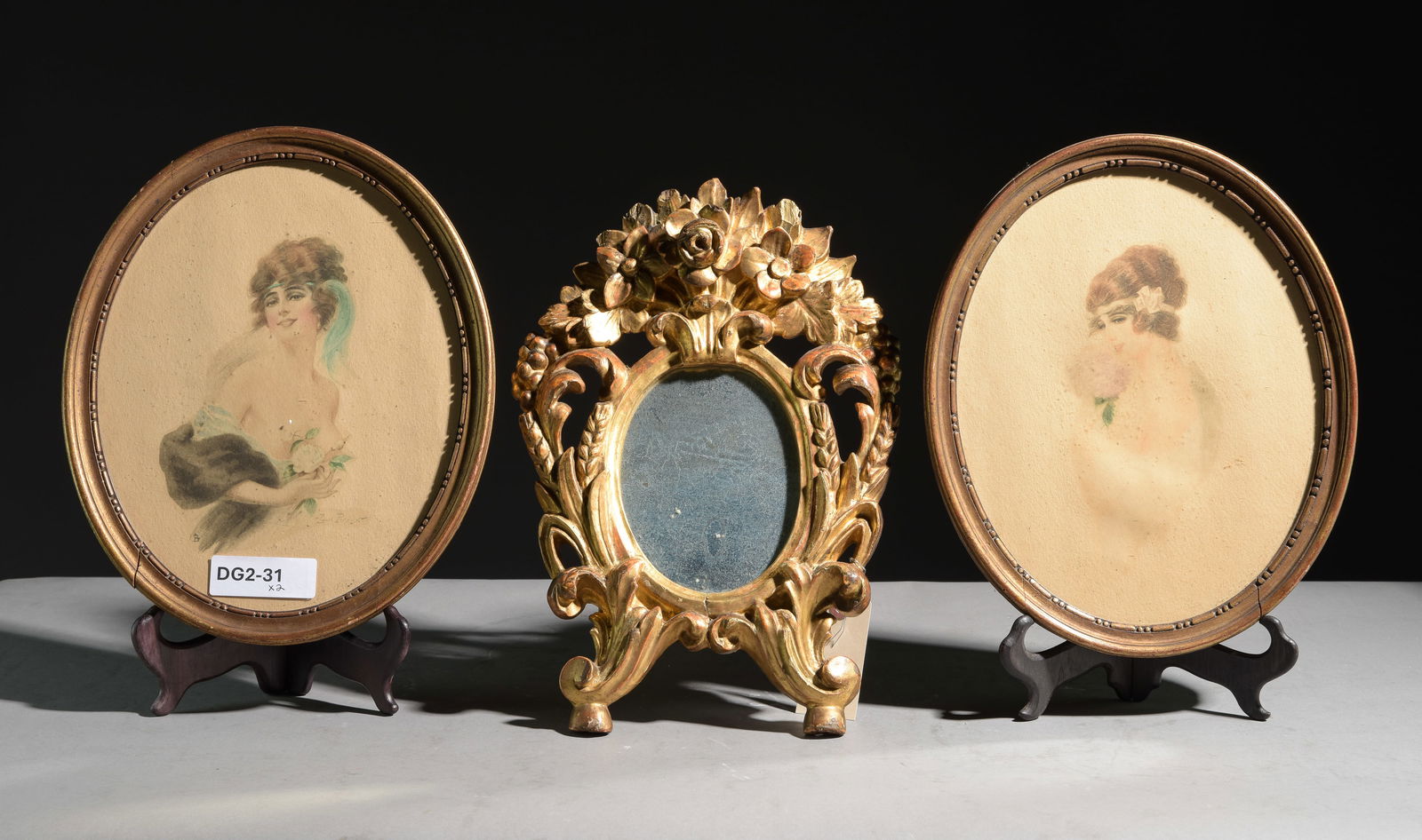 French Gilded Free Standing Mirror & 2 Prints (1 of 5)