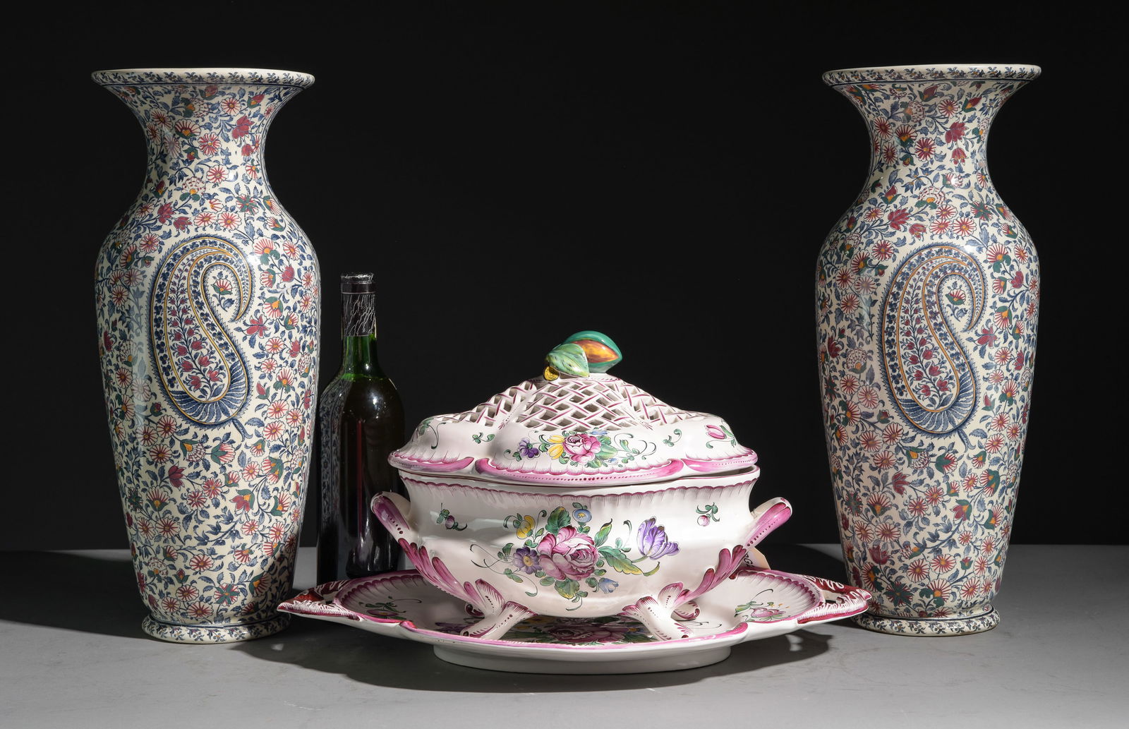 Pair of French Hand Painted Vases & Tureen (1 of 8)