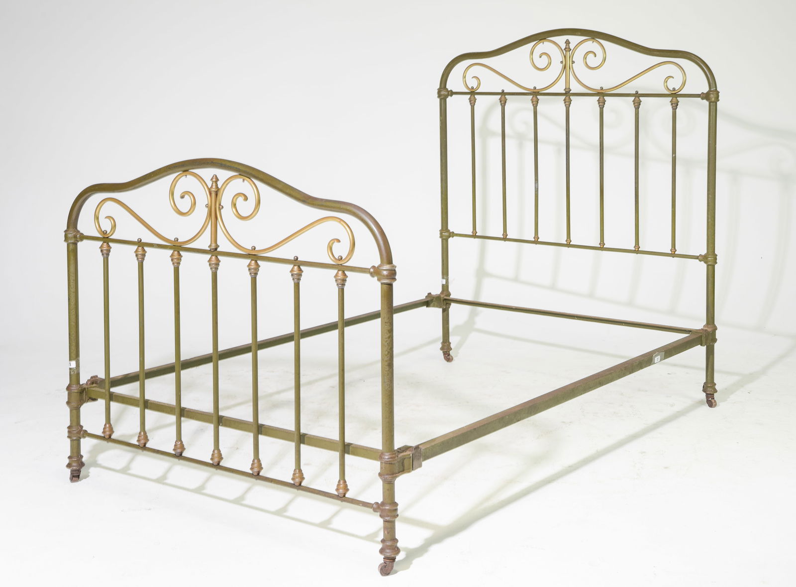 Napoleon III Style Period Iron Bed with Rails: French Napoleon III Style 19th Century Period Iron Bed with Rails - Headboard is 57 in tall x 49 x 4, Rails are 73 inches, interior is 73.5 inches long by 49 inches wide - This bed is a European size