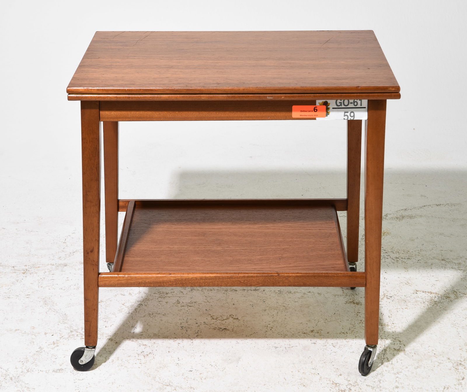 Mid Century Modern Flip Top Trolley / Cart: Danish Modern Style Teak Flip Top Trolley / Cart - 24.5 in tall x 25.5 x 17.5