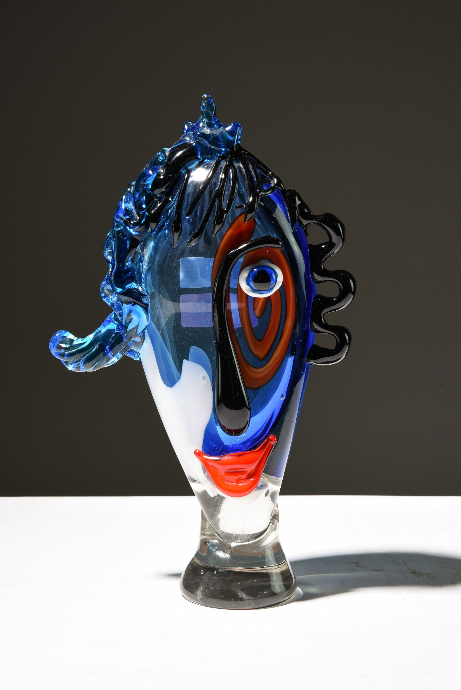 Murano Hand Blown Face "Woman with Blue Hair": Murano Hand Blown Face "Woman with Blue Hair" - 14.5 in tall x 8.75 x 4 - Attributed to Alfredo Barbini