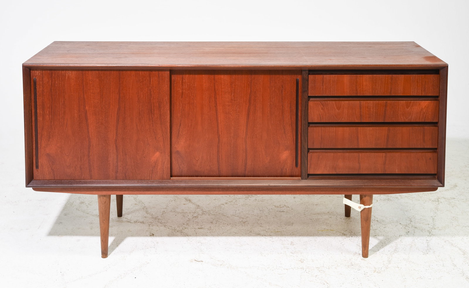 Danish Modern Teak Sideboard with Sliding Doors: Danish Mid Century Modern Teak Sideboard with Sliding Doors - 29 in tall x 59.5 x 18.5