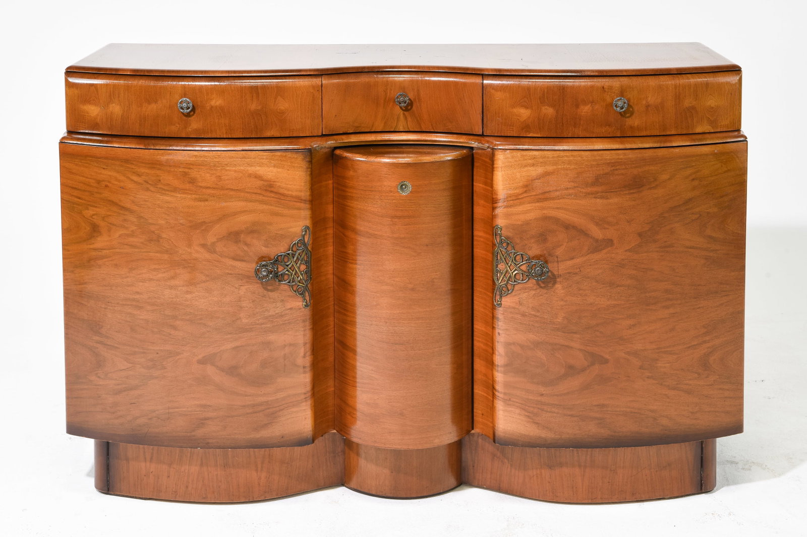 English Walnut Cocktail Sideboard - Beautility: English Walnut Deco Style Cocktail Sideboard / Cabinet by Beautility - - 35 in tall x 54 x 20