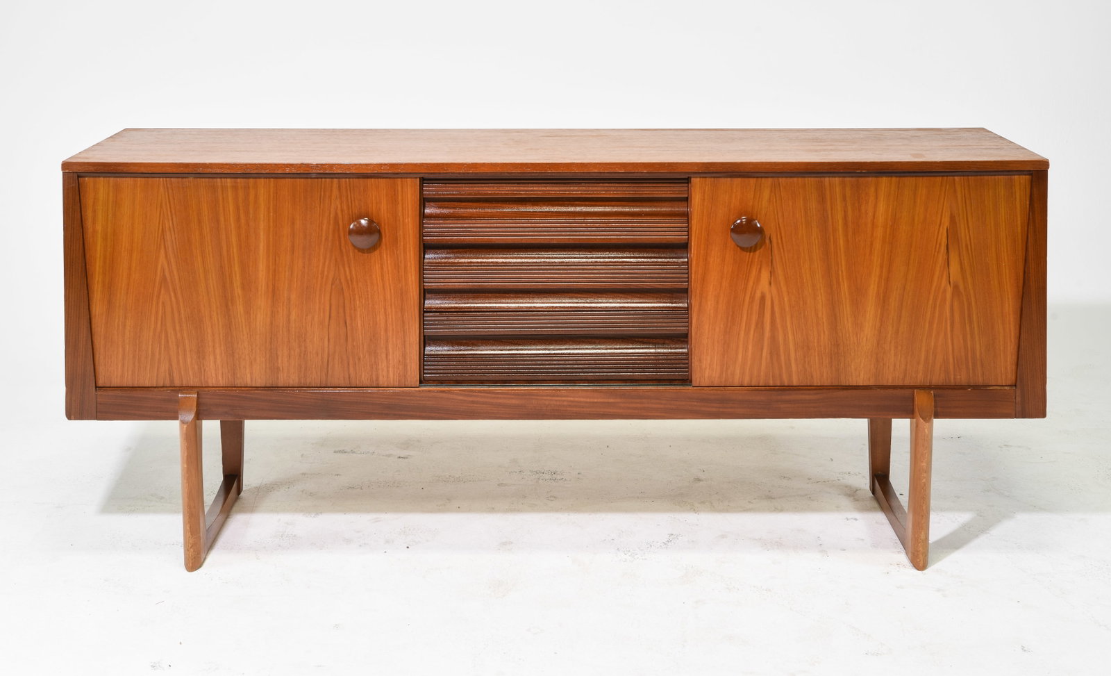 Mid Century Modern Sideboard - Elliot's of Newbury: Danish Modern Style Sliding Door Sideboard by Elliot's of Newbury - 31.5 in tall x 73 x 18