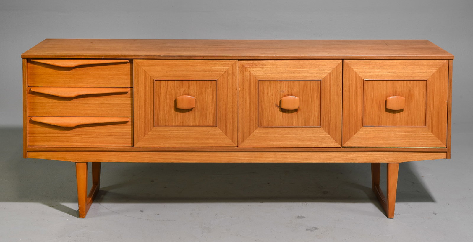 Mid Century Modern Sleigh Base Sideboard: Danish Modern Style Sideboard with Sleigh Base - 28.5 in tall x 71.5 x 18