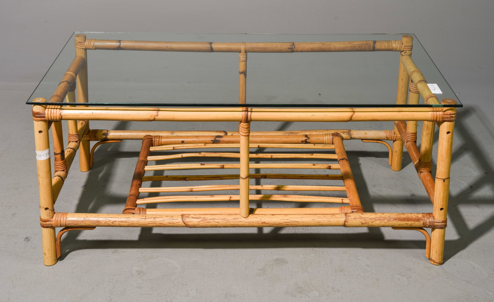 Bamboo Tiki Style Glass Top Coffee Table: Bamboo Tiki Style Glass Top Coffee Table - 18 in tall x 42 x 22