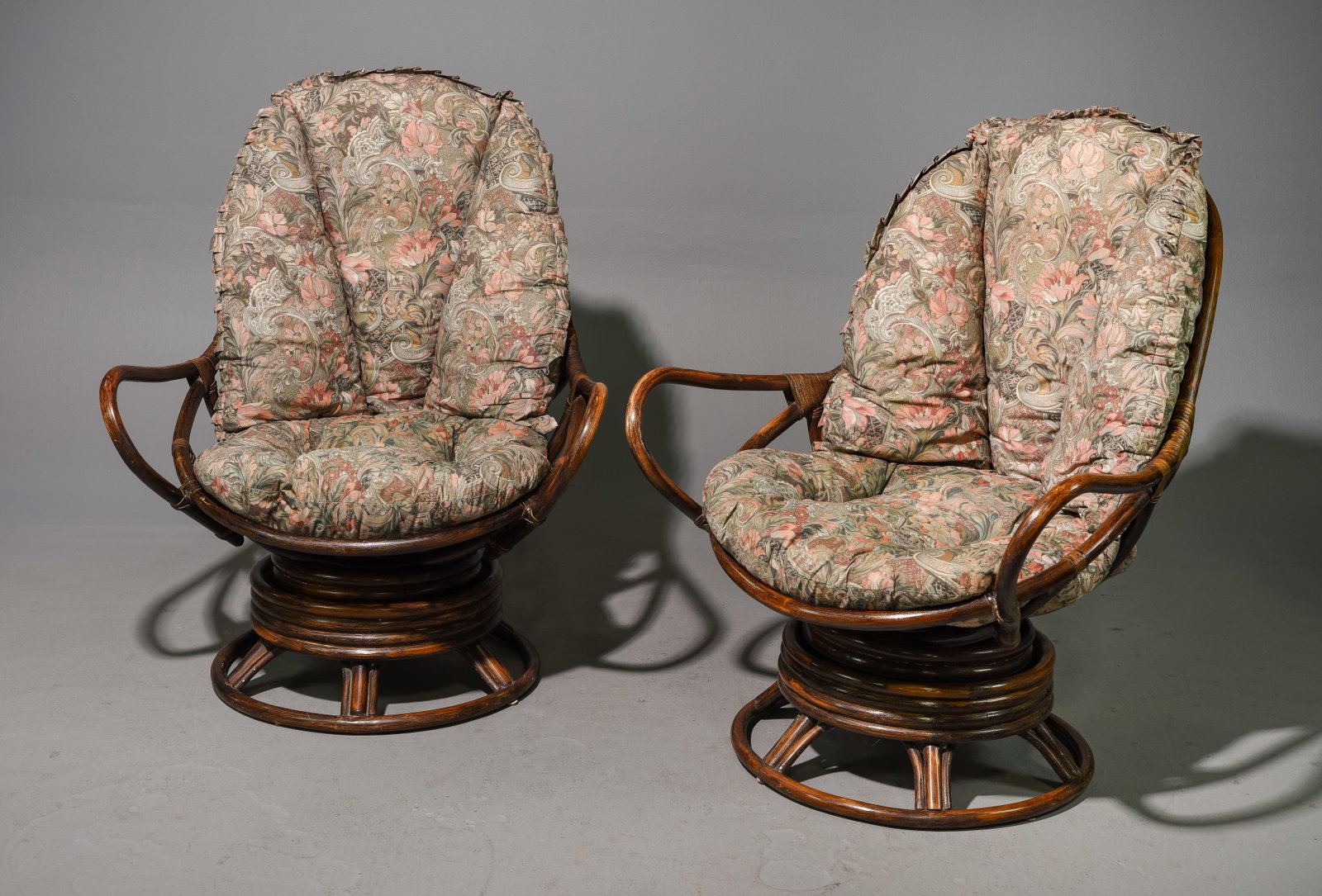 2 Bentwood Tiki Style Swivel Lounge Chairs: 2 Bentwood Tiki Style Swivel Lounge Chairs - 42 in tall x 34 x 33, Seat height is 18 inches