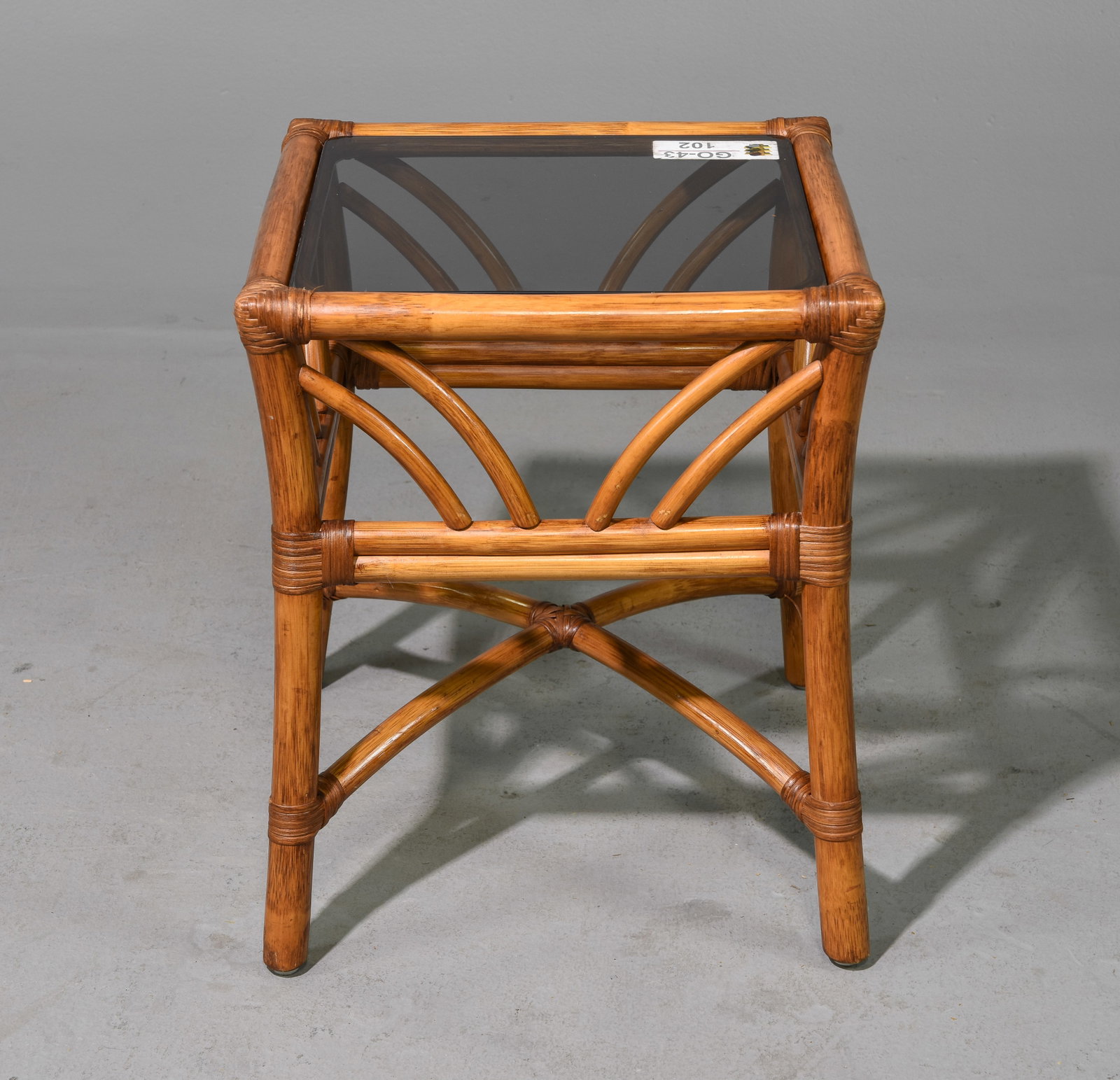 Bamboo Tiki Style Square Glass Top Occasional Table: Bamboo Tiki Style Square Glass Top Occasional Table - 21 in tall x 18 x 18