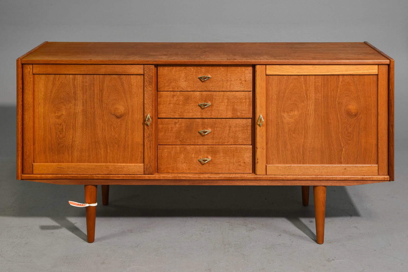 Danish Modern Teak Sideboard With Metal Pulls: Danish Modern Teak Sideboard With Metal Pulls - 30.5 inches tall x 59.5 x 17