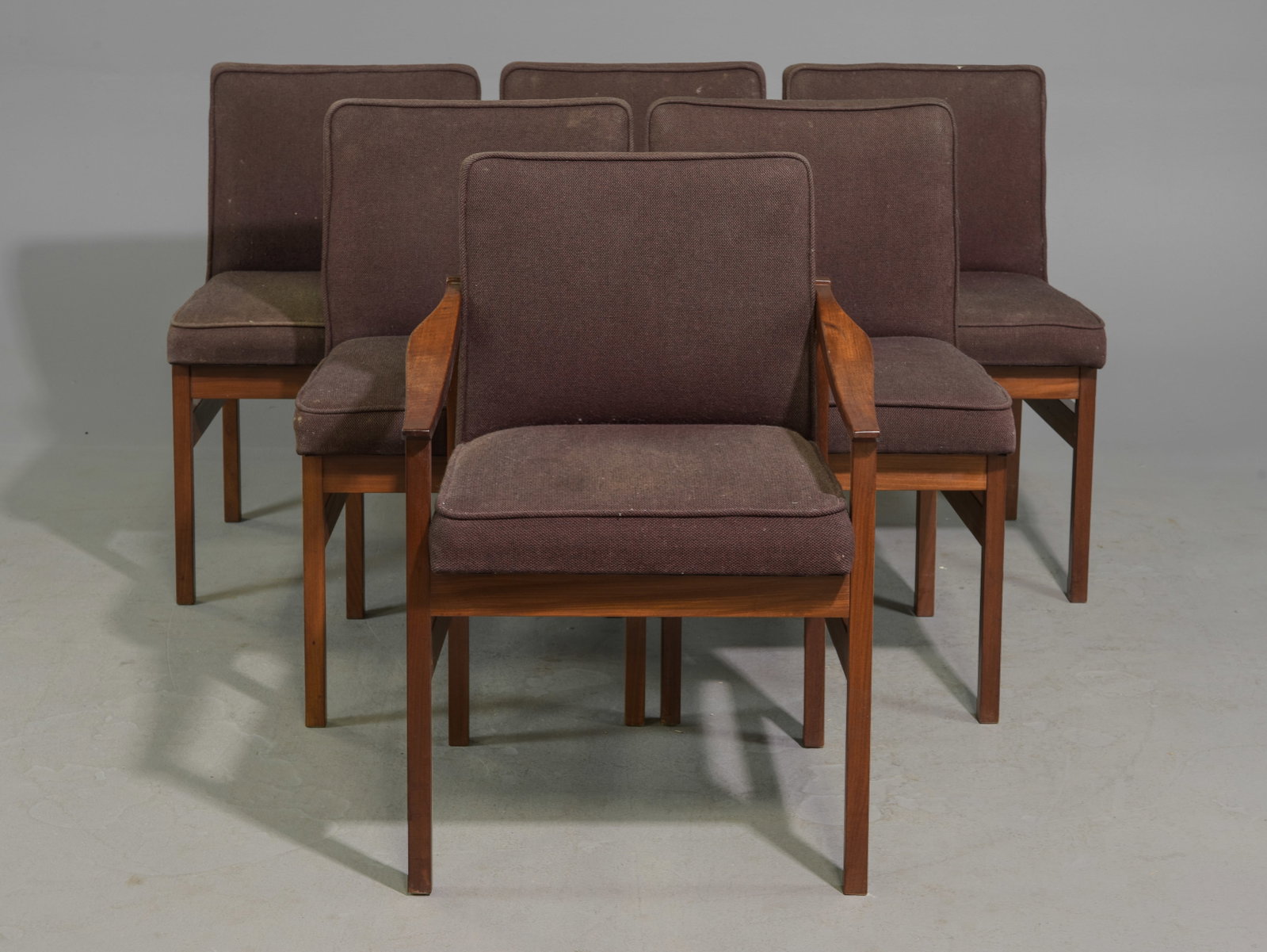 Set of 6 Mid Century Modern Dining Chairs: Set of 6 Danish Modern Style Upholstered Dining Chairs - This set has 5 side chairs & 1 Arm Chair - Arm chair is 32 in tall x 23 x 20 with a seat height is 18 inches