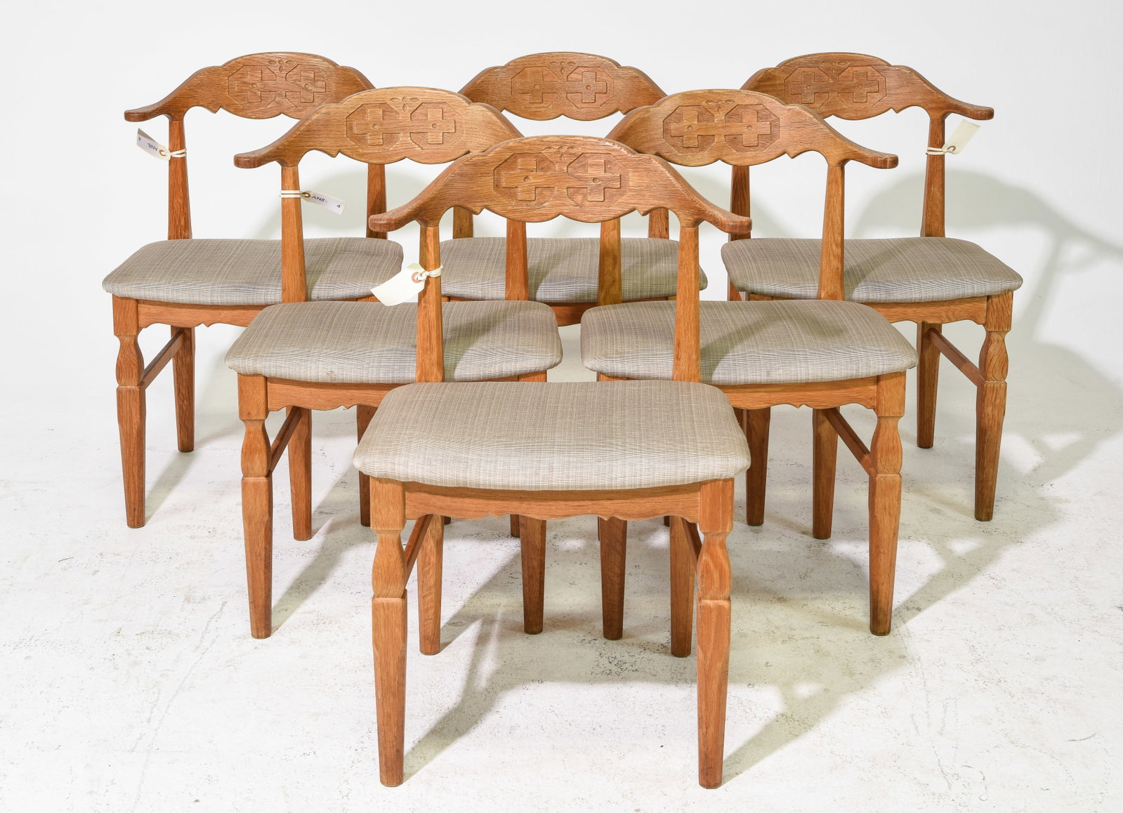 Set of 6 Danish Oak Dining Chairs: Set of 6 Danish Oak Dining Chairs - 30 in tall x 20 x 19, Seat height is 17 inches - Similar in style to / possibly by : S. Thrane & Son / Henning Kjaernulf / Guillerme & Chambron.