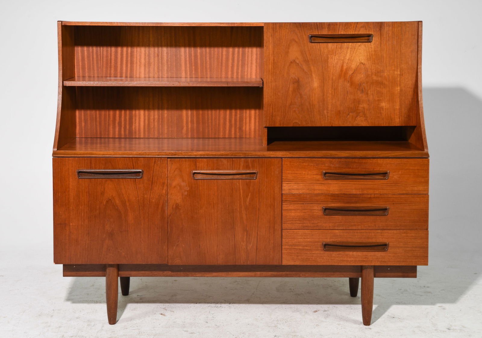Mid Century Modern Cocktail Cabinet / Sideboard: Danish Modern Style Cocktail Cabinet / Hutch - 49 in tall x 59 x 17.5
