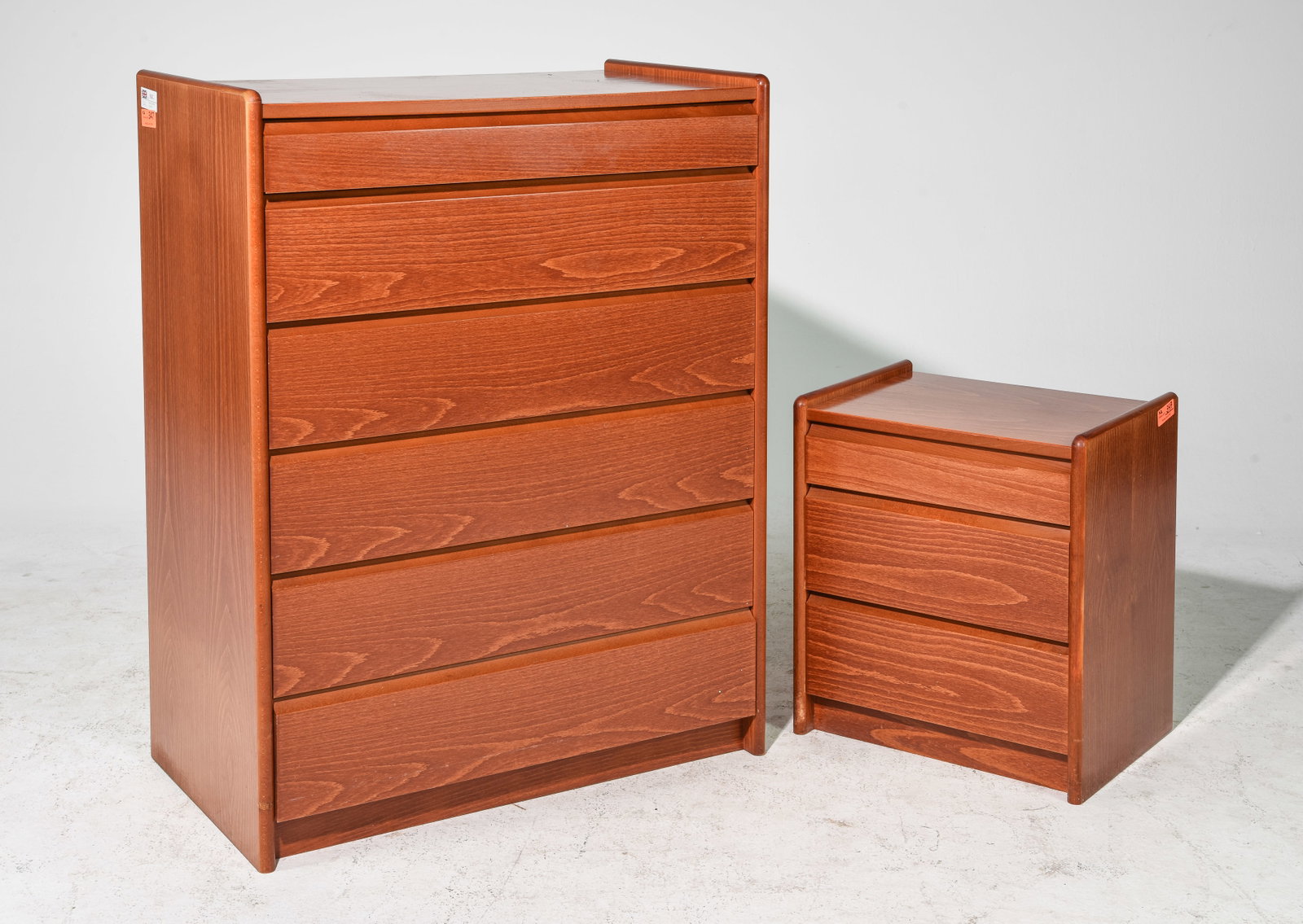 Mid Century Modern 6 Drawer Chest & Nightstand: Danish Modern Style 6 Drawer Chest & 3 Drawer Nightstand / Occasional Chest - 42 in tall x 32 x 19 and 21.5 x 19.5 x 14.5