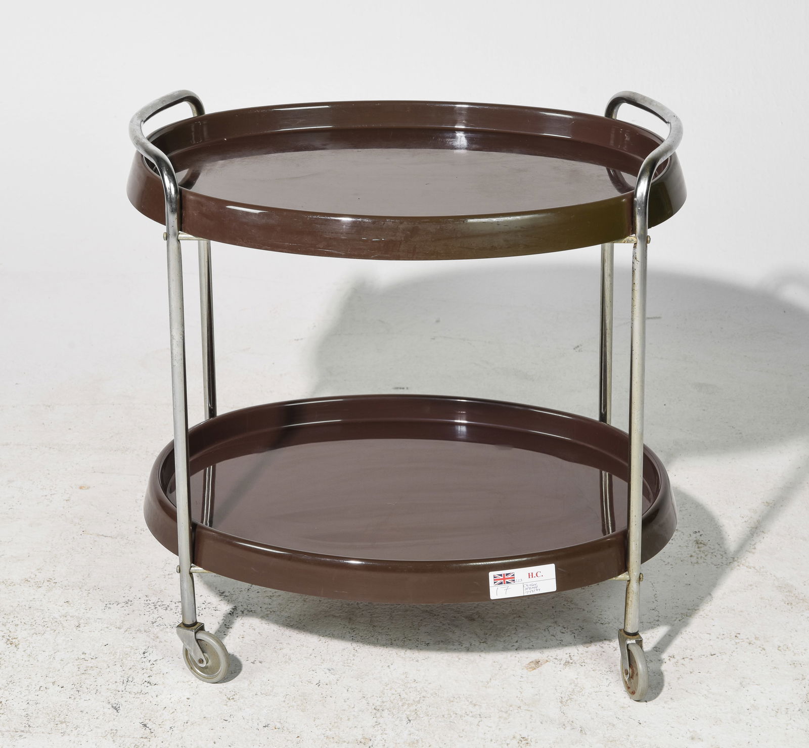 Mid Century Modern Two Tier Oval Trolley #2: Danish Modern Style Two Tier Oval Trolley / Bar Cart - 24 in tall x 25 x 18