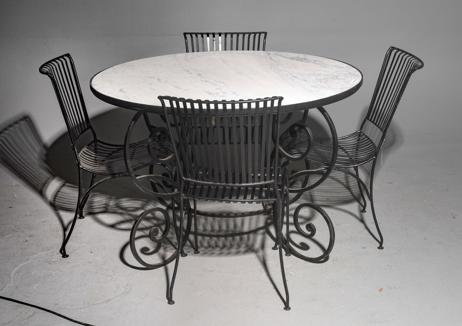 Iron Garden / Patio Table with Marble Top & 4 Chairs (1 of 4)