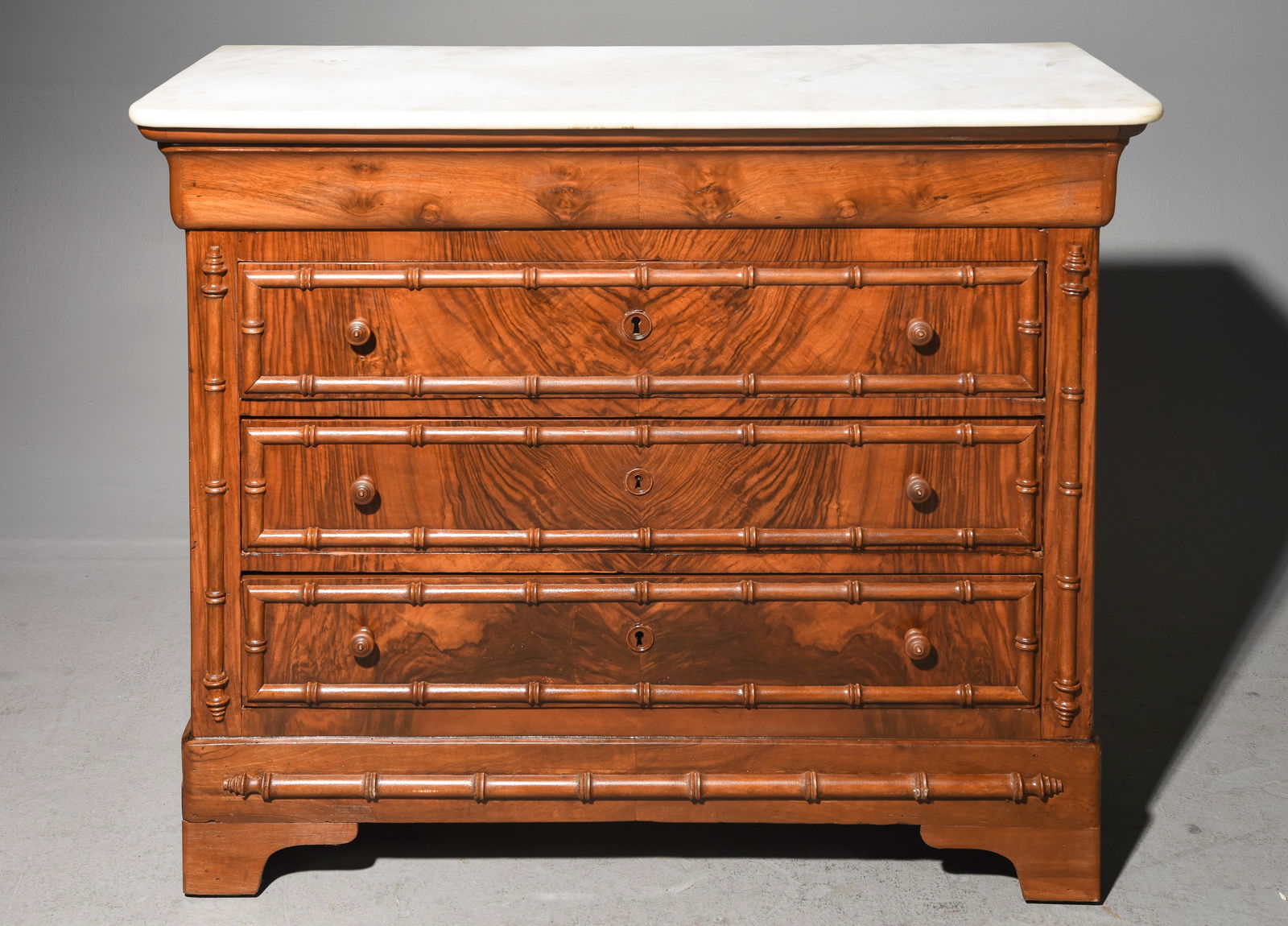 Faux Bamboo 3 Drawer White Marble Top Commode (1 of 11)