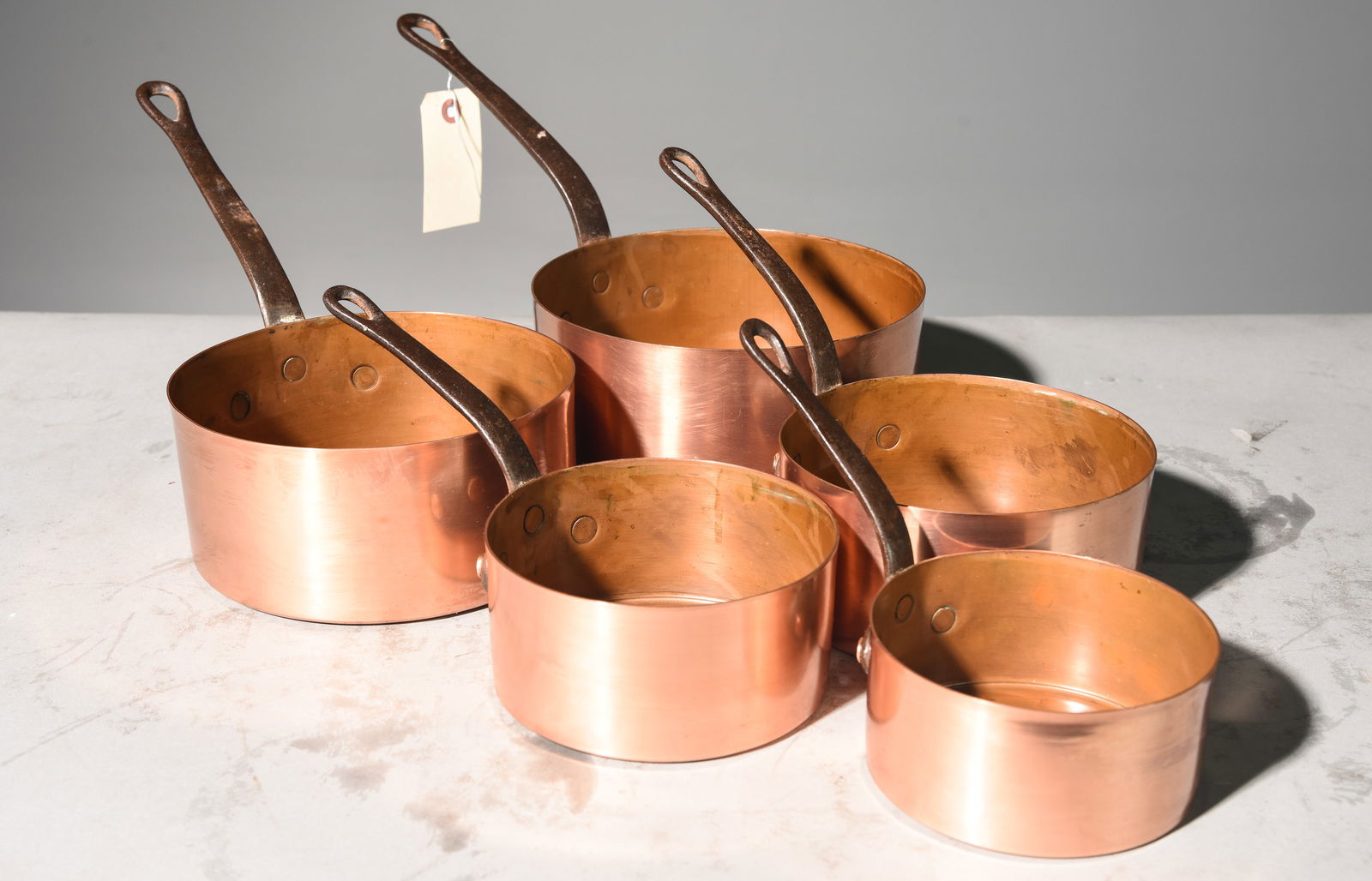 Set of 5 French Polished Copper Sauce Pans #4 (1 of 3)